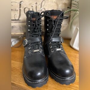 Harley Davidson Black Leather Boots Size 9 Wide Width